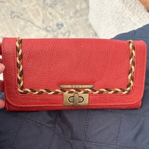 Roxy Coral Red Wallet with Braided Trim